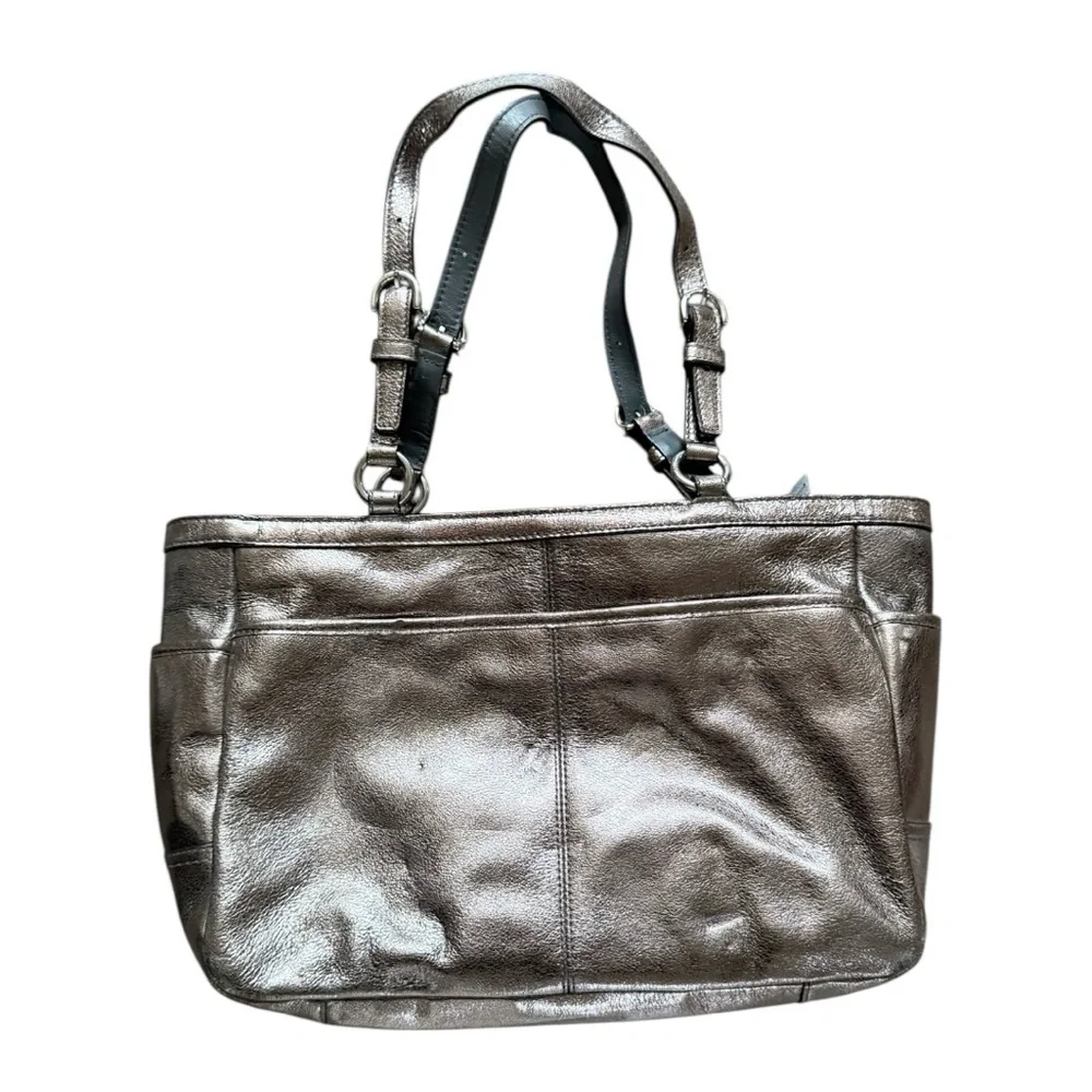 COACH Gallery East West Tote Metallic Leather Shoulder Bag Shimmering Bronze